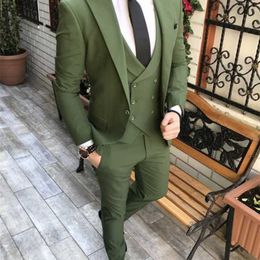 Men's Suits Blazers Custom Made Men Suits Olive Green Groom Tuxedos Notch Lapel Groomsmen Wedding Man 3 Pieces JacketPantsVestTie 220909