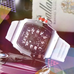 Fashion Men's Stainless Steel Case Watch Rubber Strap Quartz Movement Clock Waterproof Luminous Layer Hollowed Out Design Calendar Sports Style Wristwatches