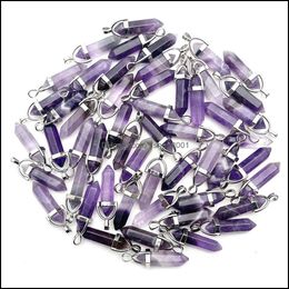 Charms Amethyst Natural Stone Charms Crystal Pillar Pendum Pendants Necklaces For Making Jewelry Drop Delivery 2021 Findings Component Dh0Fz