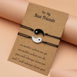 Charm Bracelets 2Pc Tai Chi Yin Yang Adjustable Couple Bracelet Friendship Relationship Boyfriend Girlfriend Friendly Charm Bracelets Dhtqq