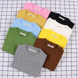 Pullover Spring Kids Pullovers Tops Baby Boys Girls Pure Color Sweaters Autumn Kids Sweaters Knitted Bottoming Boys Sweaters 220909