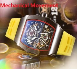 Premium Skeleton Dial Men Watches 43mm Vintage Retro Automatic Mechanical Movement Iced Out Rubber Belt exquisite Sports Dweller Wristwatch Clock Orologi Donna