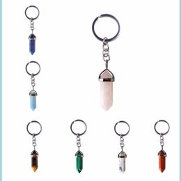 Keychains Charm Natural Stone Colorf Tapered Sier Colour Female Fashion Keychain Boho Jewellery Car Drop Delivery 2021 Accessories Sexyha Dhpoj