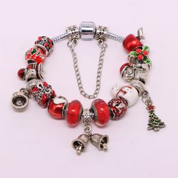 2022 New Charm Bracelet Christmas Tree Pendant Red Enamel Apple Santa Claus fly European Charm Beads Murano Glass Beads Bangle Fits Pandora Charm Bracelets