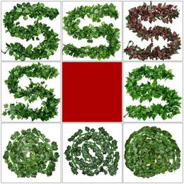 Decorative Flowers Craft Home Wall Decoration Accessories Creeper Rattan Flower Vine Pipe Winding Plant Ceiling Plastic Grape Green Leaf