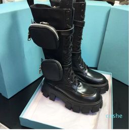 Women Long Boots Platform Wedges Double Removable Purse Height Increasing Woman Knee High Bootsfashion Black Leather Runway Outfit Motorcyle Booties 2023