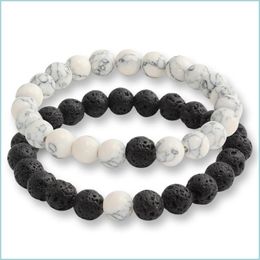 Beaded Strands 2 Pcs/Set Fashion Couple Tiger Eye Stone Bracelets Bangles Classic Black White Natural Lava Stones Charm Bead Bracele Dhsys