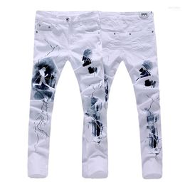 Men's Jeans Wholesale- Arrival Fashion Printed Top Quality Mens Skinny Casual White Biker Denim Straight Pants Size 28-40 JPK351