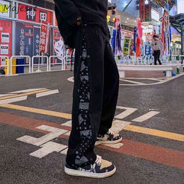 Men's Pants Pants Men High Street Patchwork Leisure All-match Side Breasted Joggers Black Harajuku New BF Drawstring Loose Daily Streetwear T220909