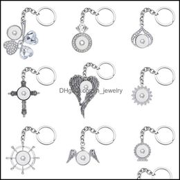 Keychains Noosa Fashion Keychains Cross Wings Flower Rhinestone Snap Key Chains Fit 18Mm Buttons Keyrings Drop Delivery 2021 Accessori Dhrim