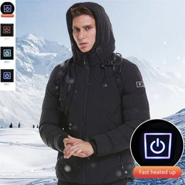 Men's Down Parkas 7XL Plus Size Heated Jackets Down Mens Outdoor Coat USB Electric Heating Hooded Jackets Warm Winter Windproof Puffer Jacket Men 220909