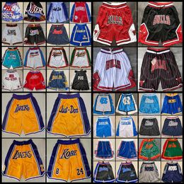 Men Mesh Team Throwback Just Don Stitched Face Basketball Shorts pockets Mitchell Ness North Carolina Wolverines Black Mamba Western Eastern Hip Pop Pants Blue