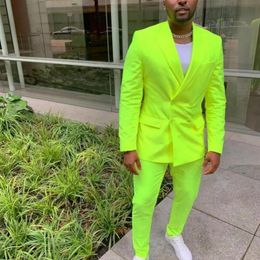Men's Suits Blazers Fluorescent Green Men Suits Tuxedo Groom Wear Wedding Costume Homme 2PCS Lapel Slim Fit Terno Masculino Blazer JacketPant 220909