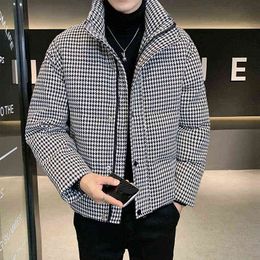 Men's Down Parkas Plaid Down Jacket White Duck Down Men Short Winter Thickening Shiny Jacket Men's Thick Coat Stand Collar Women's Couple Clothes Y22