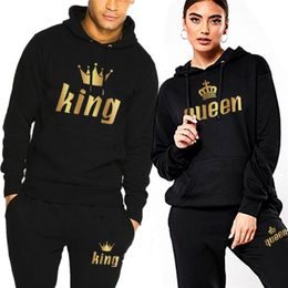 Men's Tracksuits Fashion KING and QUEEN Printed Hooded Suits Spring Autumn Couple Hoodie Pants 2-piece Suit 220909