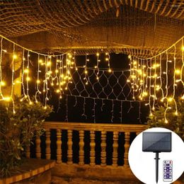 Strings 3M/5M Solar Window Curtain Icicle Light 128/265 LEDs Christmas String For Holiday Wedding Decorations