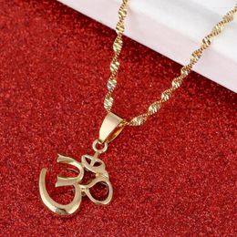 Pendant Necklaces India Yoga Necklace Men OHM Hindu Buddhist AUM OM Hinduism Outdoor Sport Gold Colour Metal Chain Jewellery