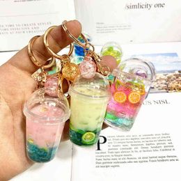 Keychains New Fashion Cute Milk Tea Simulation Ice Cream Bag Ornaments Ice Cup Car Keychain Decoration Pendant Keyring Jewelry Gift T220909