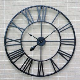 Wall Clocks 80 cm Modern 3D Large Retro Black Iron Art Hollow Wall Clock Roman Numerals Home Decor 220909