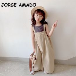 Overalls Japanese Style Spring Baby Girls Overalls Pants Solid Colour Elastic Waist Loose Style Kids Casual Clothes E2111 220909