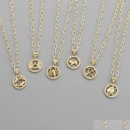 Pendant Necklaces 12 Constellation Necklace Simple Inlaid Zircon 18 Gold Plated Pendant Jewellery For Women Drop Delivery 2021 Necklace Dh16H