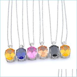 Pendant Necklaces Mix 6Pcs Colored New Pendants 925 Sterling Sier Pretty Oval Citrine Black Onyx Gemstone Necklaces For Lady Party Dr Dhona