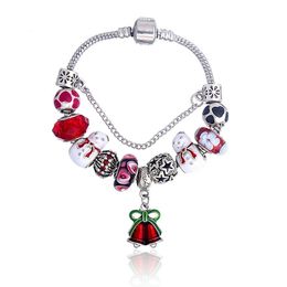 Fit Pandora Charm Bracelets 925 Sterling Silver Murano Glass Snowman European Charm Beads Fits Bracelets Bowknot Red Enamel Jingle Bell Dangle DIY Jewellery