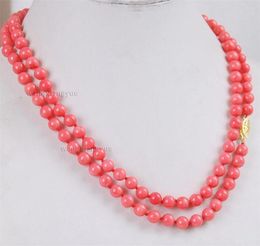 Collares colgantes 36 "de largo 6 mm Japón Pink Coral Beads Collar Collar gratis Arete de regalo