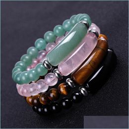 Beaded Strands 8Mm Natural Stone Crystal Beaded Strands Charm Bracelets Colorf Elastic Bangle For Women Men Jewellery Drop Delivery 202 Dhebd