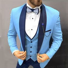 Men's Suits Blazers Tailor-Made Blue Suit For Men 3 Piece Costume Homme Wedding Groomsman Tuxedos Male Suits Shawl Lapel Luxury Dinner Party 220909