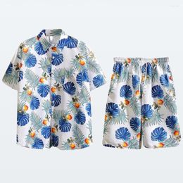 Men's Tracksuits Sets Summer Floral Print Short Sleeve Hawaiian Shorts Set Shirt Pocket Two Piece Beachwear Vocation Mens Outfit