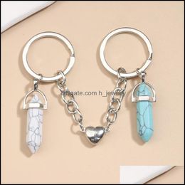 Keychains Natural Crystal Quartz Stone Key Ring Love Heart Magnetic Button Keychains For Couple Friend Gifts Diy Handmade Jewellery Key Dhekr