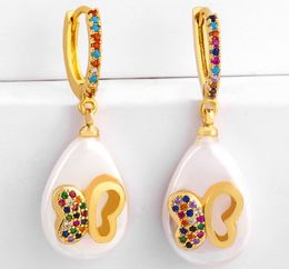 Jewellery Earrings Cubic Zirconia White Shell Butterfly gold Colour CZ Crystal Ear Clips No Pierced earrings for women Jewellery wh34