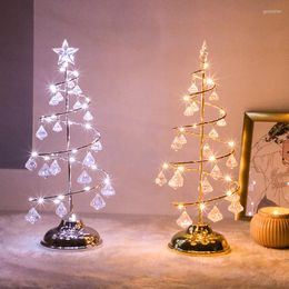 Strings Christmas Tree Crystal Copper Wire Table Lamps Fairy Lights Decorations For Bedroom Navidad Battery Operated