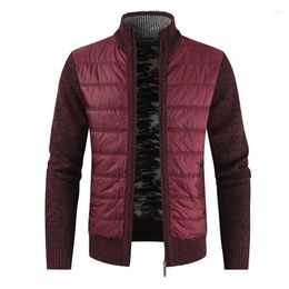 Men's Jackets Thick Spliced Winter Jacket Men Cardigan Casual Zipper Stand Collar Sweater Warm Fashion Mens Coats