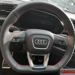Custom Leather Suede hand sewn steering wheel cover For Audi A4L a3/a6l/q5l/q3/a5/q7 A7 car interior accessories