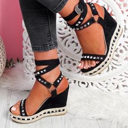 Sandals 2022 Wedges Summer Pumps Shoes Ankle Strap Stripper Heels Open Toe Women's Sandalias