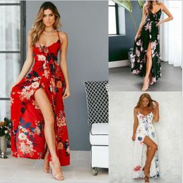 Casual Dresses AECU 2022 Floral Print Boho Maxi Dress Women Beach Sling Cross Sexy Strapless Lady Bohemian Summer Long Robes