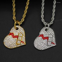 Pendant Necklaces Hip Hop Rhinestones Paved Bling Iced Out Stainless Steel Broken Hearts Pendants Neckalce For Men Women Lover Rapper