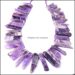 Stone Natural Amethyst Crystal Quartz Stone Stick Point Beads Top Drilled Purple Loose Pendant For Jewelry Making Drop Delivery 2021 D Dh16Y