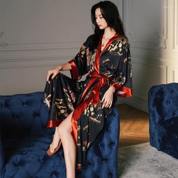 Women's Sleepwear High Quality Robes Women Elegant Nightdress Satin Texture Dressing Night Gown Ladies Print Silky Robe Fashion 2022 Home