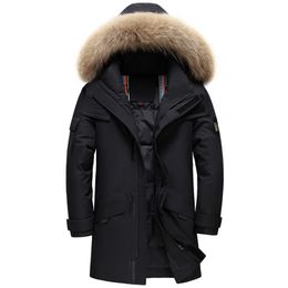 Men's Down Parkas Real Fur Collar Men's Down Jacket Hooded Warm Winter Coat Men Warm 90% White Duck Down Long Parka Hight Quality Man Overcoat 220909