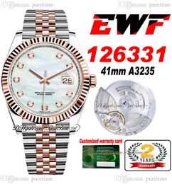 EWF Just 126331 A3235 Automatic Mens Watch 41 Two Tone Rose Gold Fluted Bezel MOP Diamond Dial JubileeSteel Bracelet Super Edition Same Series Card Puretime D4