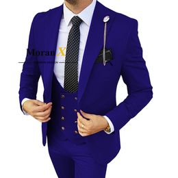 Men's Suits Blazers MoranX Men's Suits Regular Fit 3 Pieces Lapel Double Breasted Business Blazer Vest Pants Set Wedding Grooms Royal Blue 220909