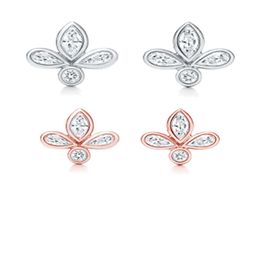 silver piercing earrings UK - designer earrings stud piercing fashion for women silver and gold zircon clover style wedding party192R