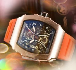 Popular mens skeleton dial watch stopwatch 43mm quartz movement pilot chronometre rubber belt Trend elegant noble Sports time clock table wristwatch Reloj Montre