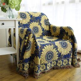 Blankets Home Decor Blue Sunflower Blanket Blending Tassel Bohemia Bed Sofa Chair Table Cover American Village Bedspread Textile