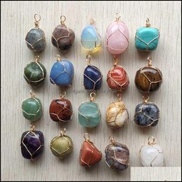 Stone Stone Pendant Irregar Rose Quartz Agate Tiger Eye Beads Pendants Gold Charms For Diy Jewellery Making Necklace Earrings Drop Deli Dhwrn