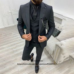 Men's Suits Blazers Fashion Suit For Men Slim Fit 3 Piece Jacket Vest Pants Set Formal Groom Wedding Peaked Lapel Tuxedo Male Office Business Blazer 220909