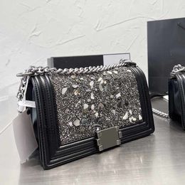 designer bags Glitter Lady Fashion Bags Shimmer Stone Calfskin Black Shoulder Bags Silver Metal Hardware Chain Diamonds Strass French Hand